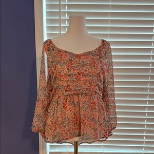 American Eagle Outfitters Floral Blouse in Coral and Green